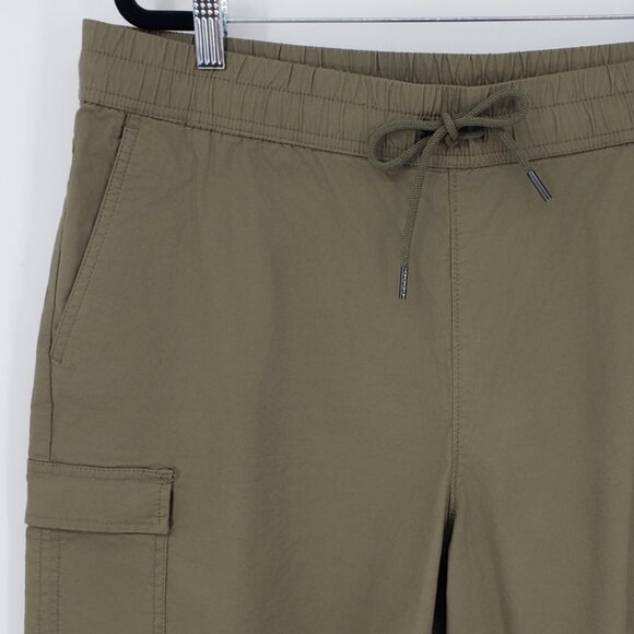 Express Pull on Cargo Shorts L Mens Elastic Drawstring Waist Cotton Olive Green - Picture 3 of 10